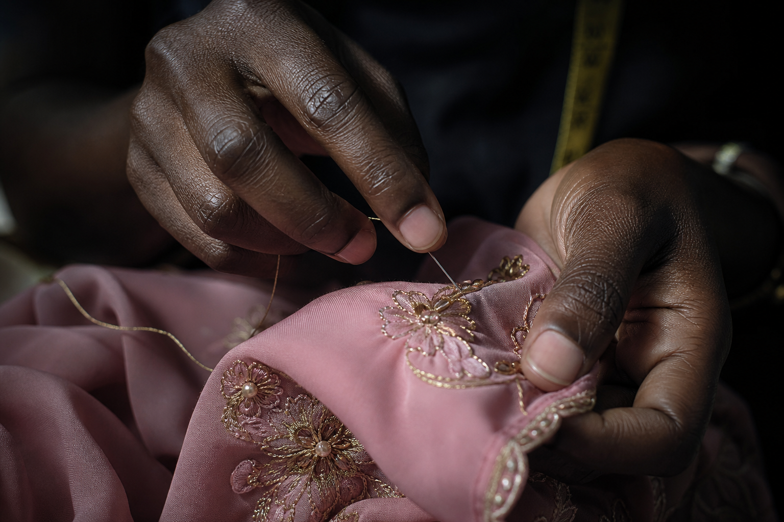 Broderie main à l'atelier